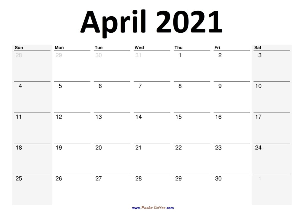 April 2021 Weekday Calendar April 2021 Printable Calendar In Pdf
