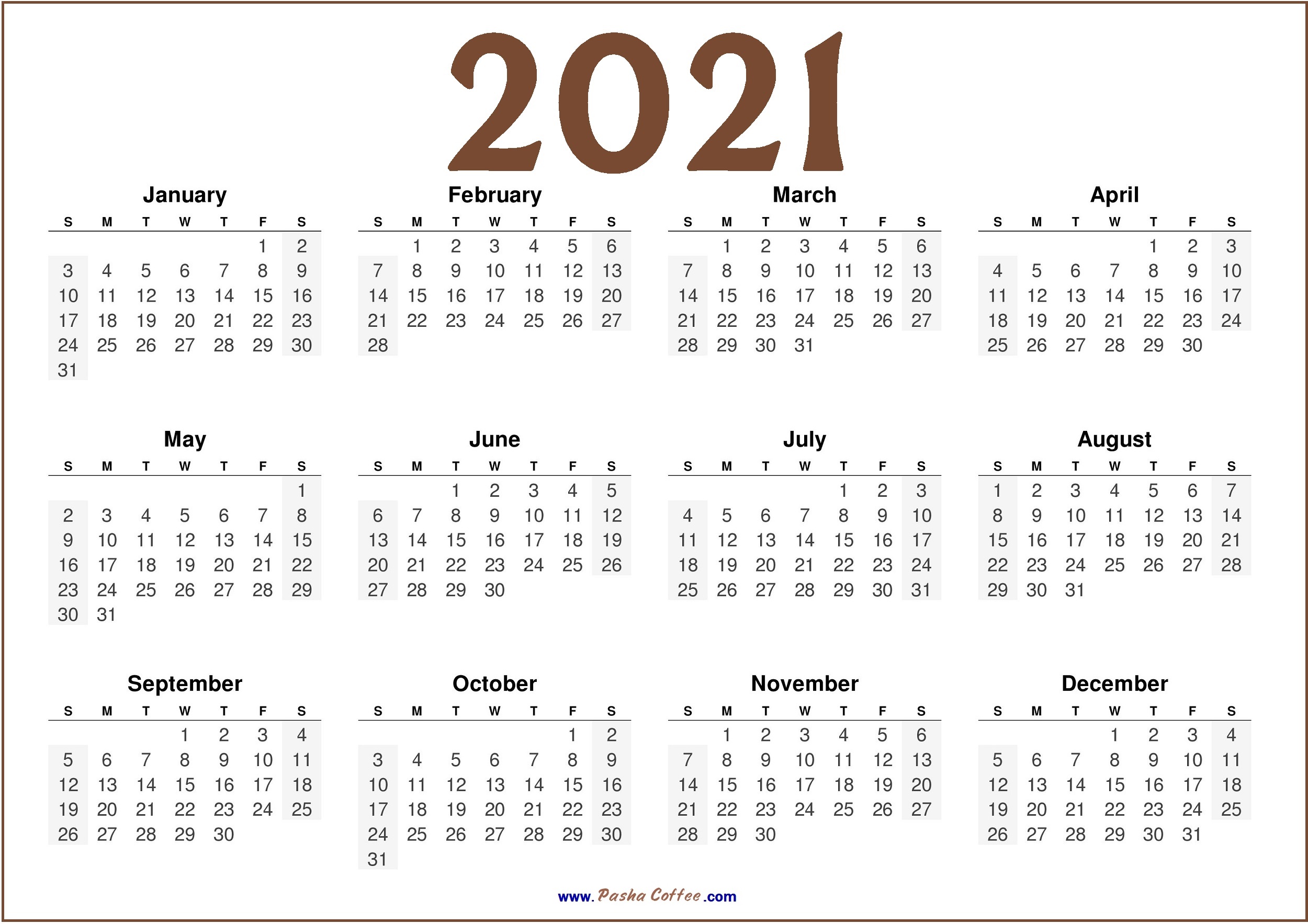 2021 Calendar Free Printable HD JPG