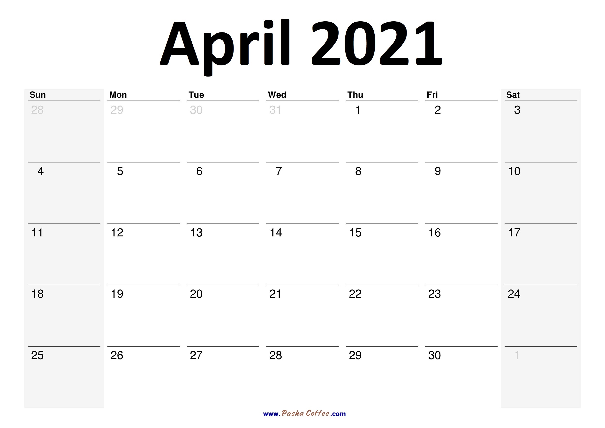 2021 April Calendar Planner Printable Monthly