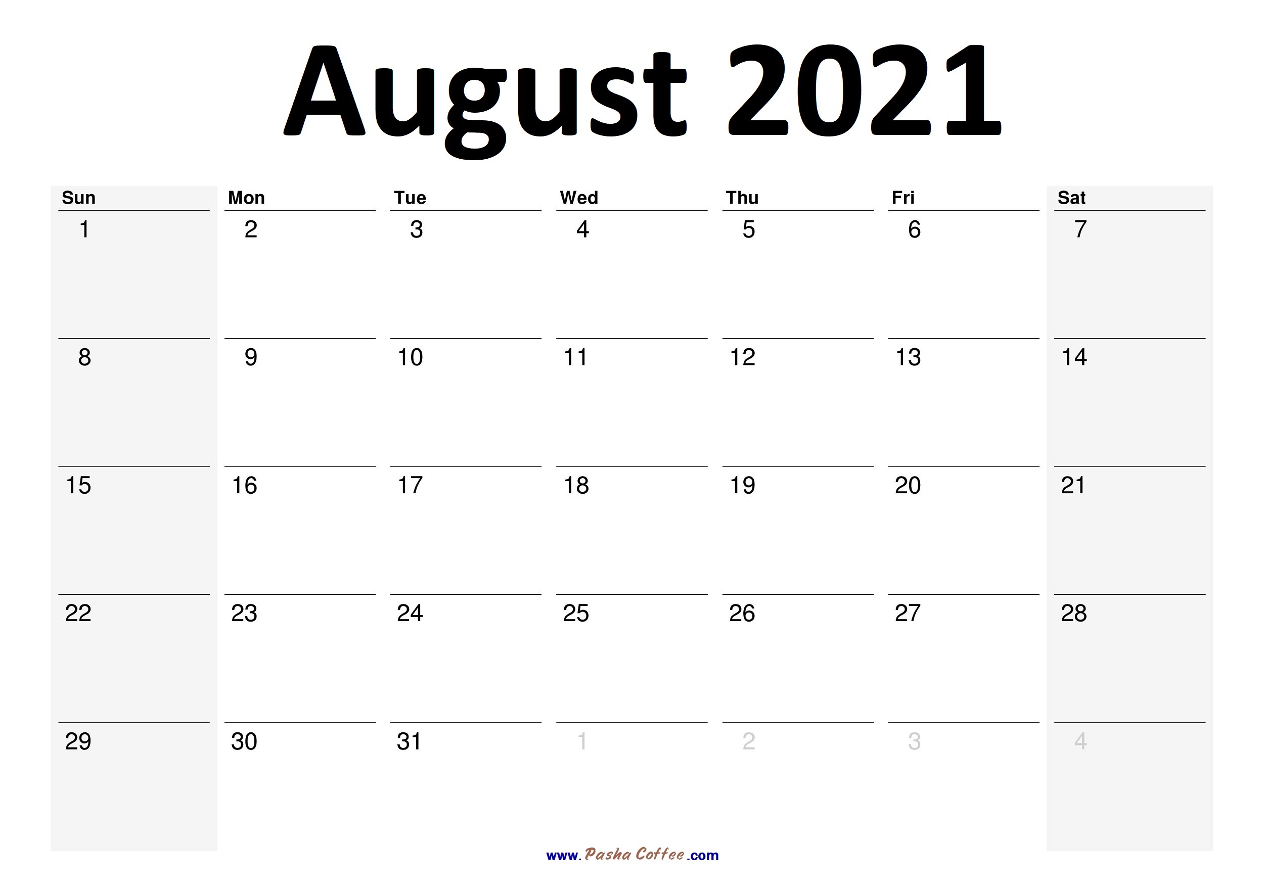 2021 August Calendar Planner Printable Monthly