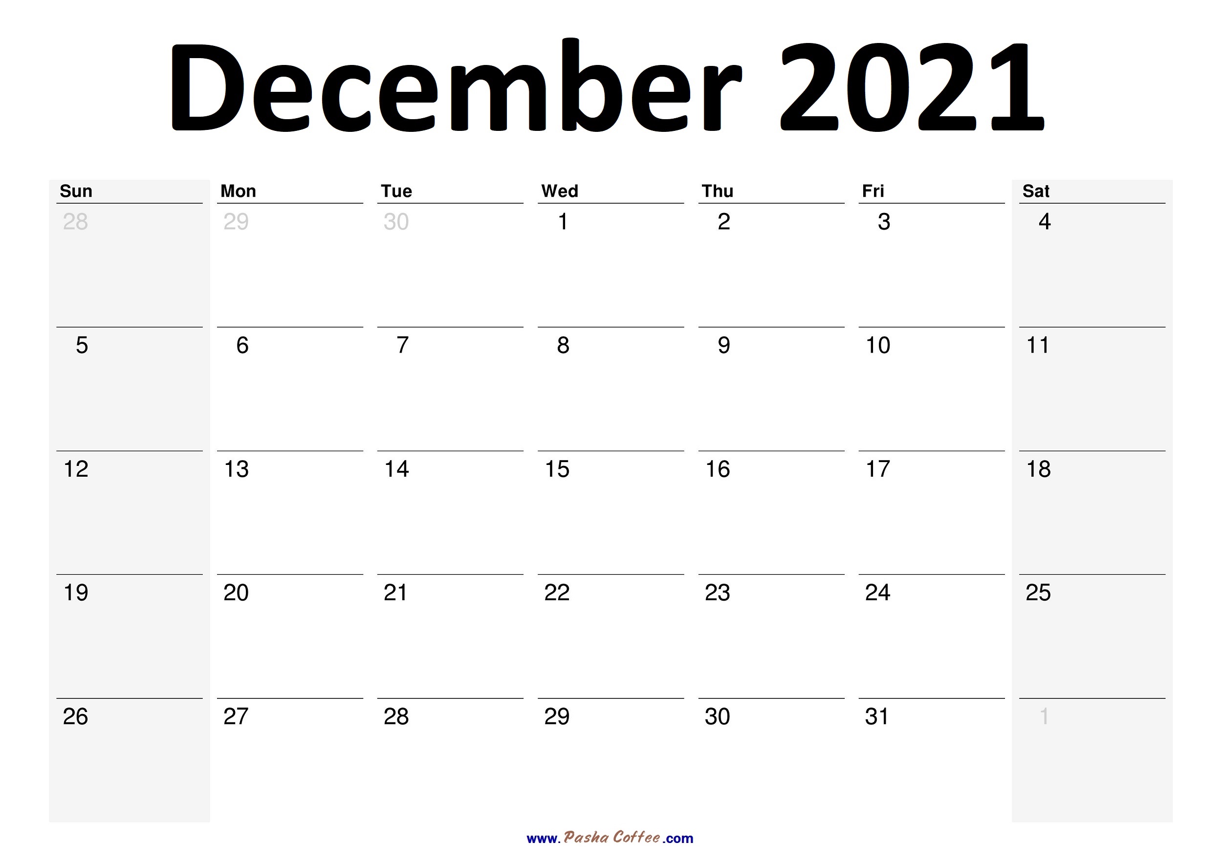 2021 December Calendar Planner Printable Monthly