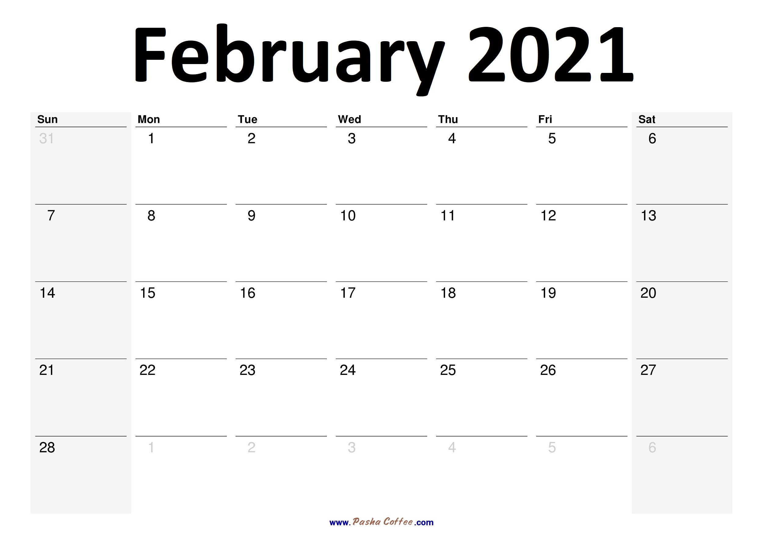 2021 February Calendar Planner Printable Monthly