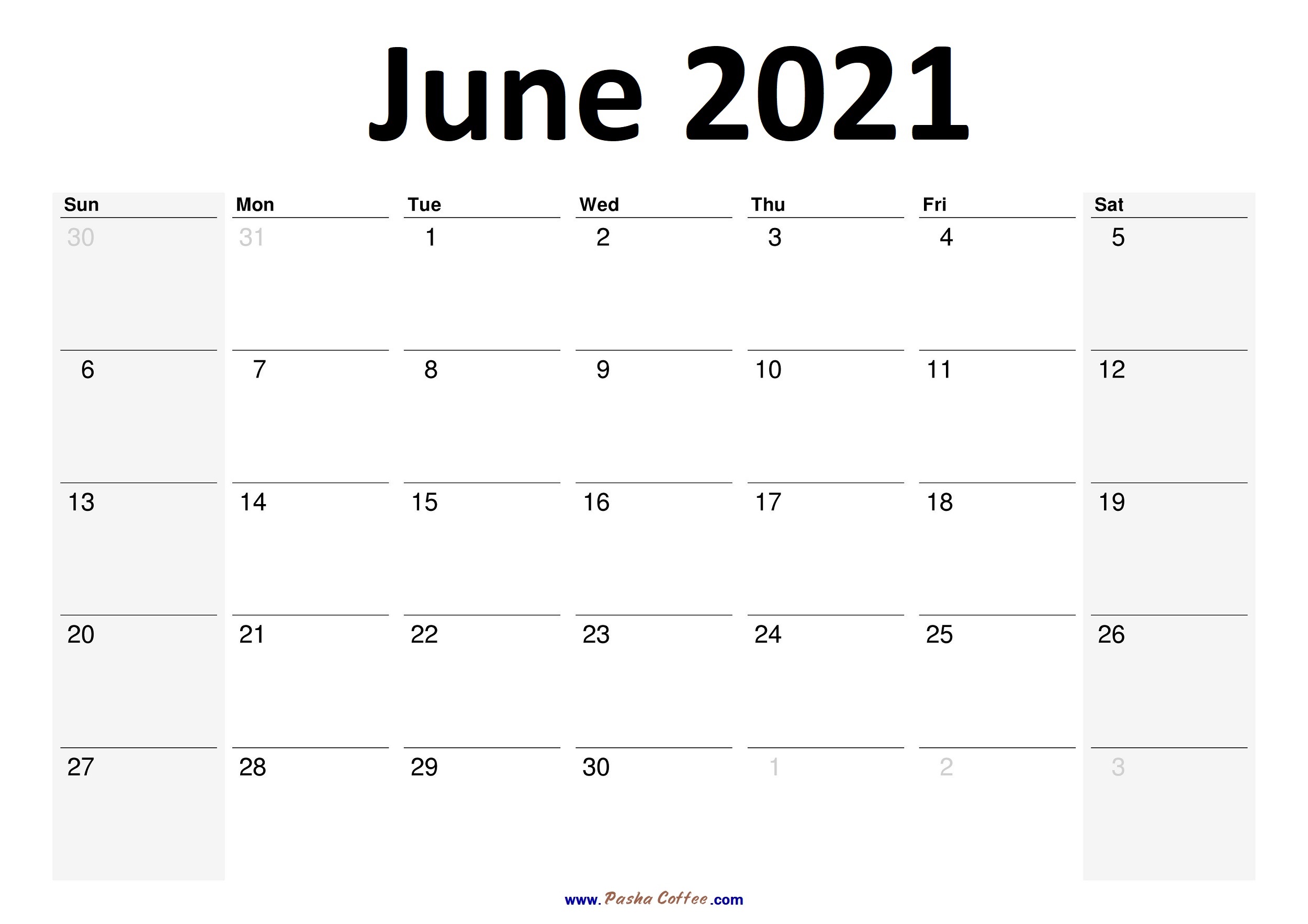 2021 June Calendar Planner Printable Monthly