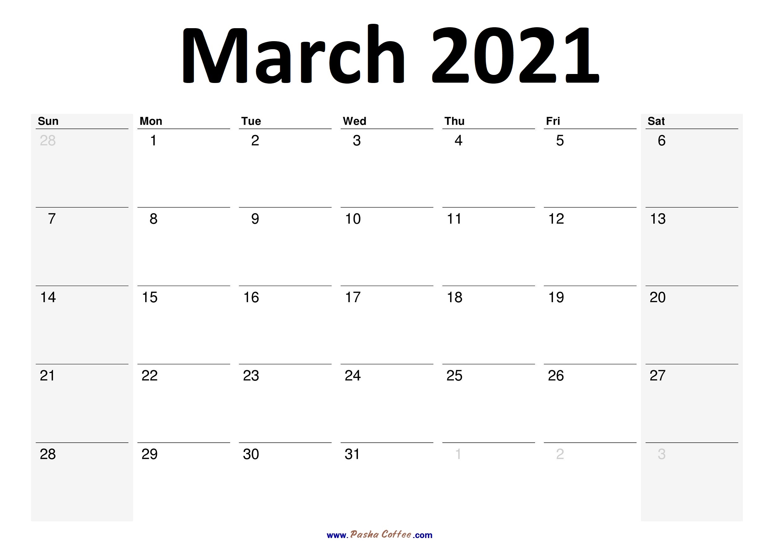 2021 March Calendar Planner Printable Monthly