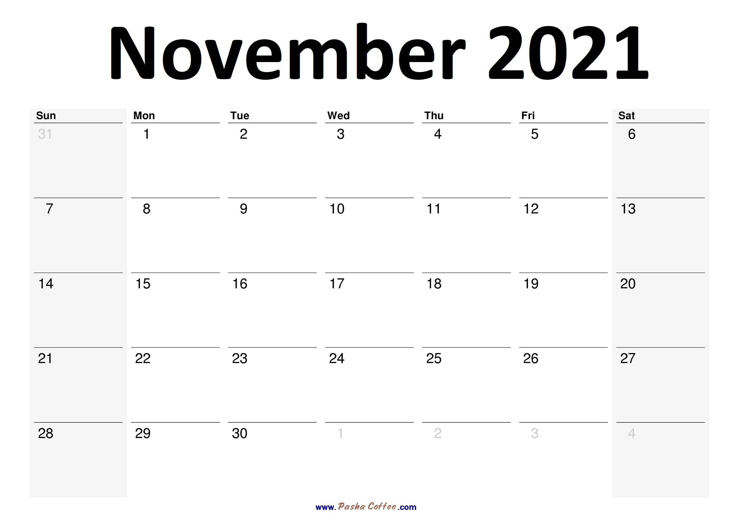 2021 November Calendar Planner Printable Monthly