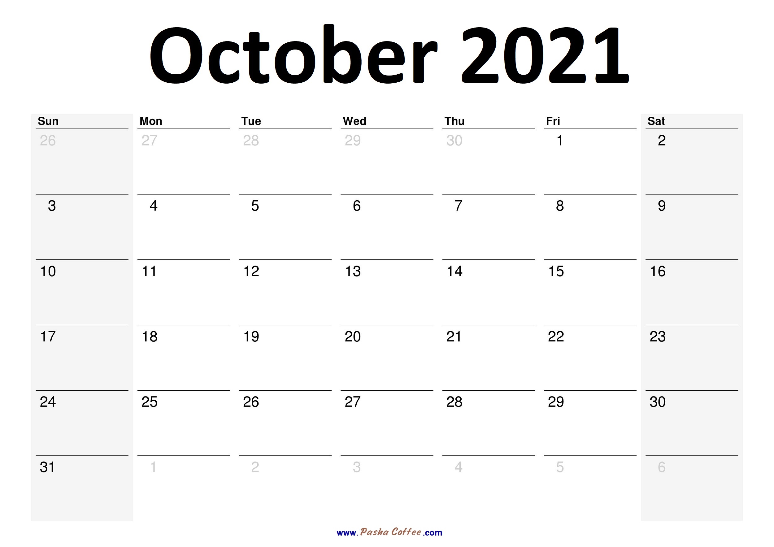 2021 October Calendar Planner Printable Monthly