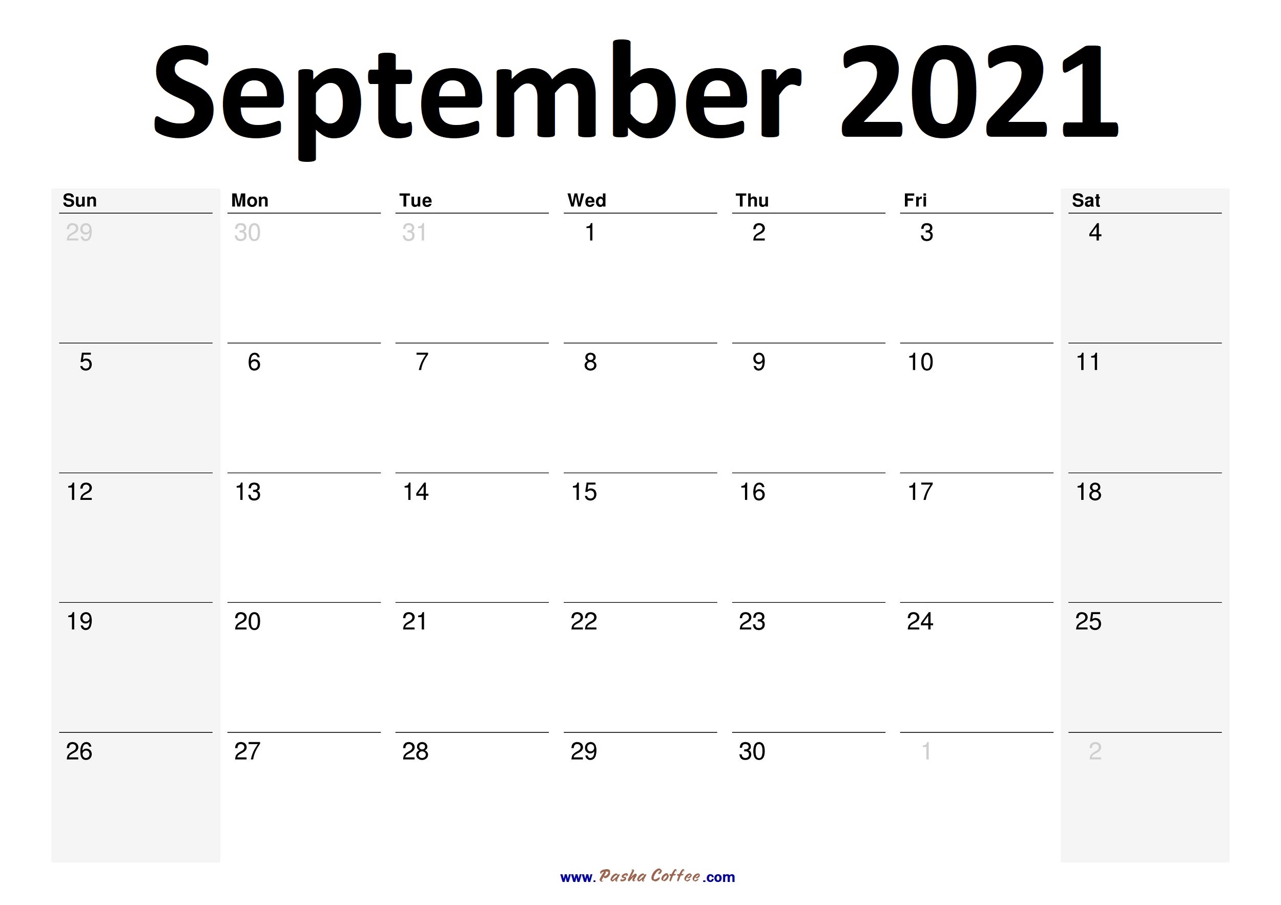 2021 September Calendar Planner Printable Monthly