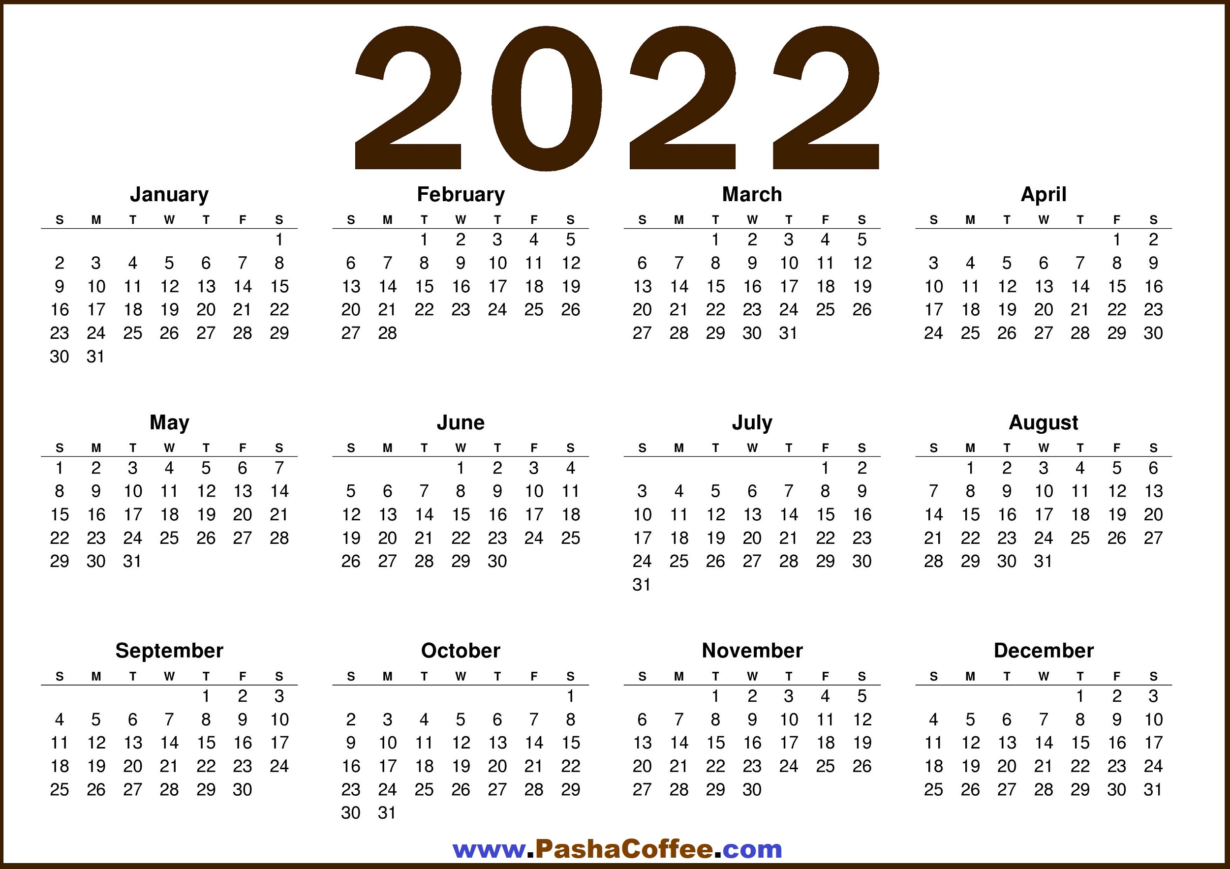 Printable 2022 Calendar One Page 2022 Calendar Us – Free Printable 2022 Calendar – Pashacoffee.com