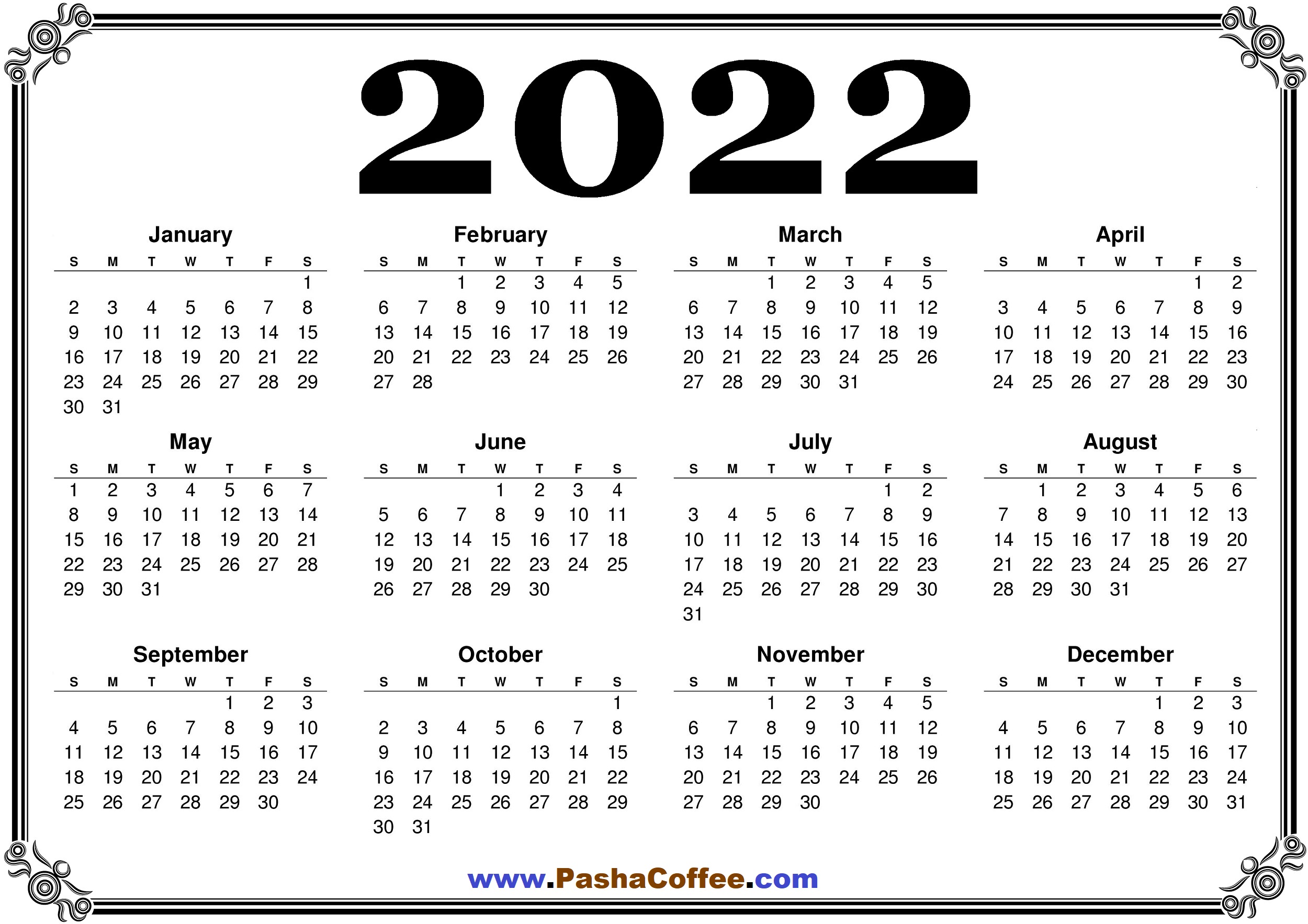 Printable 2022 Calendar One Page Us 2022 Calendar Free Printable A4 Size – Pashacoffee.com