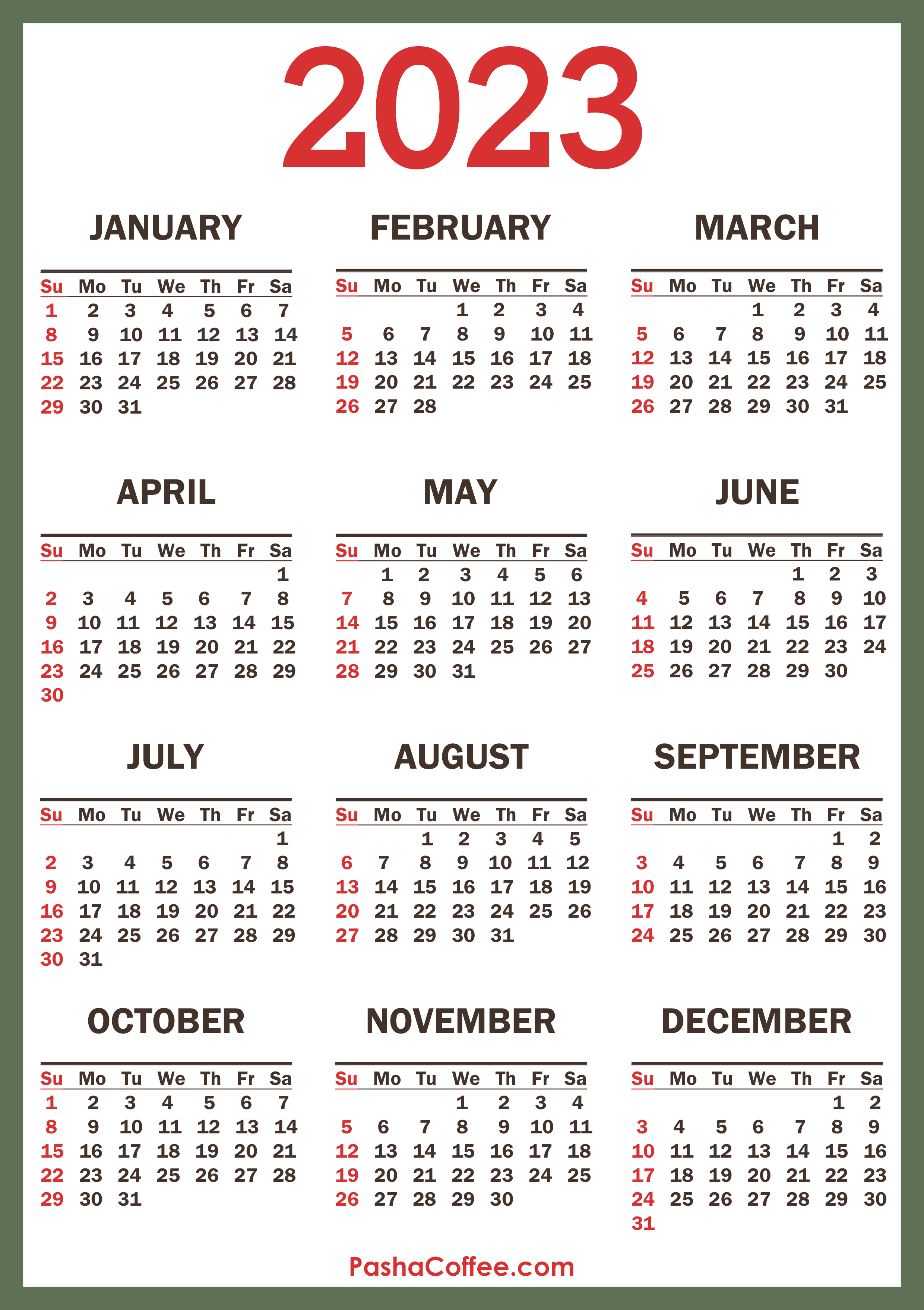 Free Printable 2023 Weekly Calendar With Holidays