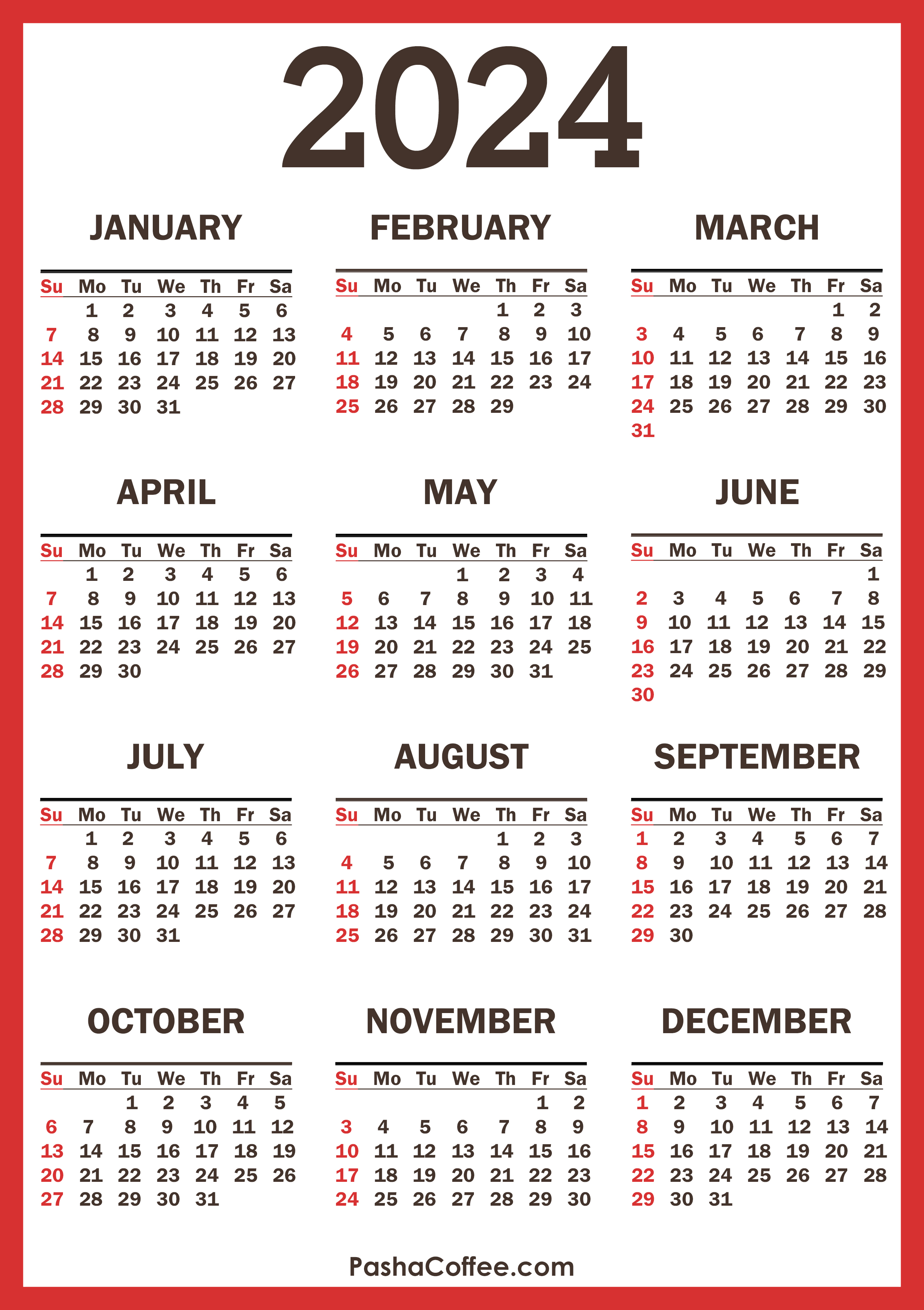 2024 Calendar At A Glance Printable Free Download Full Dec 2024