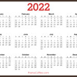 2022 Calendar Printable Free, Horizontal, Brown