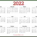 2022 Calendar Printable Free, Horizontal, Green