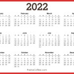 2022 Calendar Printable Free, Horizontal, Red
