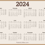 2024 Calendar Printable Free, Horizontal, Beige