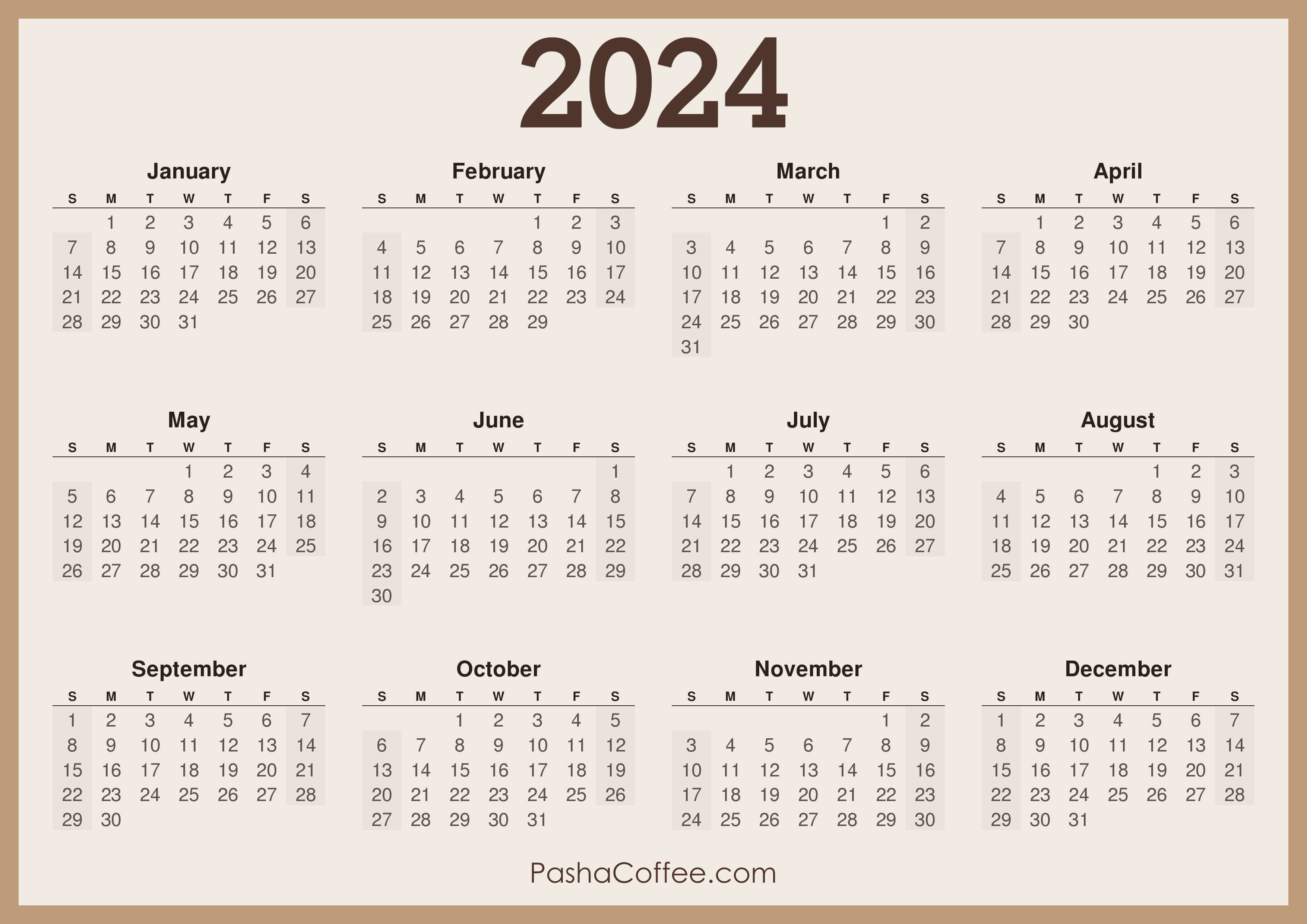 Free Printable 2024 Calendar One Page Pdf Anne Maisie