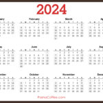 2024 Calendar Printable Free, Horizontal, Brown