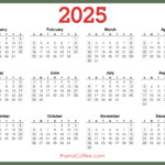 2025 Calendar Printable Free, Horizontal, Green
