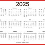 2025 Calendar Printable Free, Horizontal, Red