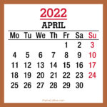 April 2022 Monthly Calendar with Holidays, Printable Free, Beige, Monday Start