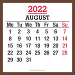 August 2022 Monthly Calendar, Printable Free, Brown, Monday Start