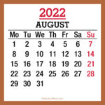 August 2022 Monthly Calendar with Holidays, Printable Free, Beige, Monday Start