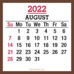 August 2022 Monthly Calendar with Holidays, Printable Free, Brown, Sunday Start
