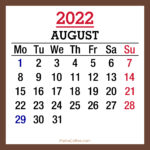 August 2022 Monthly Calendar with UK Holidays, Printable Free, Brown