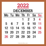 December 2022 Monthly Calendar with Holidays, Printable Free, Beige, Monday Start