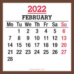 February 2022 Monthly Calendar, Printable Free, Brown, Monday Start