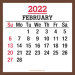 February 2022 Monthly Calendar, Printable Free, Brown, Sunday Start