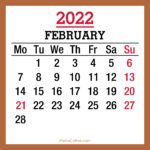 February 2022 Monthly Calendar with Holidays, Printable Free, Beige, Monday Start