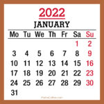 January 2022 Monthly Calendar, Printable Free, Beige, Monday Start