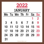 January 2022 Monthly Calendar, Printable Free, Brown, Monday Start