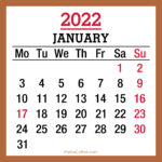 January 2022 Monthly Calendar with Holidays, Printable Free, Beige, Monday Start