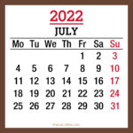 July 2022 Monthly Calendar, Printable Free, Brown, Monday Start