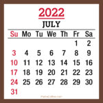 July 2022 Monthly Calendar, Printable Free, Brown, Sunday Start