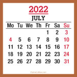 July 2022 Monthly Calendar with Holidays, Printable Free, Beige, Monday Start