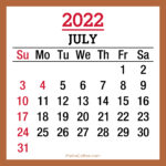 July 2022 Monthly Calendar with Holidays, Printable Free, Beige, Sunday Start