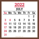 July 2022 Monthly Calendar with Holidays, Printable Free, Brown, Sunday Start