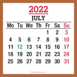 July 2022 Monthly Calendar with UK Holidays, Printable Free, Beige