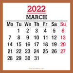 March 2022 Monthly Calendar, Printable Free, Beige, Monday Start