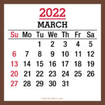 March 2022 Monthly Calendar with Holidays, Printable Free, Brown, Sunday Start
