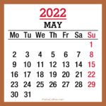 May 2022 Monthly Calendar, Printable Free, Beige, Monday Start