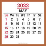 May 2022 Monthly Calendar, Printable Free, Beige, Sunday Start