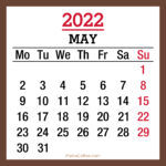 May 2022 Monthly Calendar, Printable Free, Brown, Monday Start