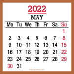 May 2022 Monthly Calendar with Holidays, Printable Free, Beige, Monday Start