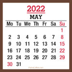 May 2022 Monthly Calendar with Holidays, Printable Free, Brown, Monday Start