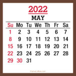 May 2022 Monthly Calendar with Holidays, Printable Free, Brown, Sunday Start