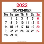 November 2022 Monthly Calendar, Printable Free, Beige, Monday Start